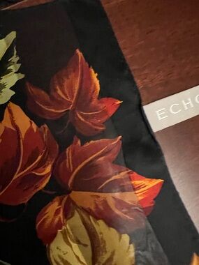 Echo Silk Leaf Scarf in Black, Rust & Mustard